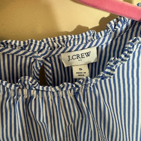 J Crew Women's Blue And White Striped Ruffle Neck Long Sleeve Top  Size S - Picture 3 of 6